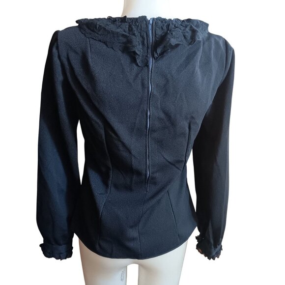 M Vintage 1970's Goth Funeral Black Long Sleeve Blouse Lace Ruffle Collar Cuffs - Picture 5 of 7